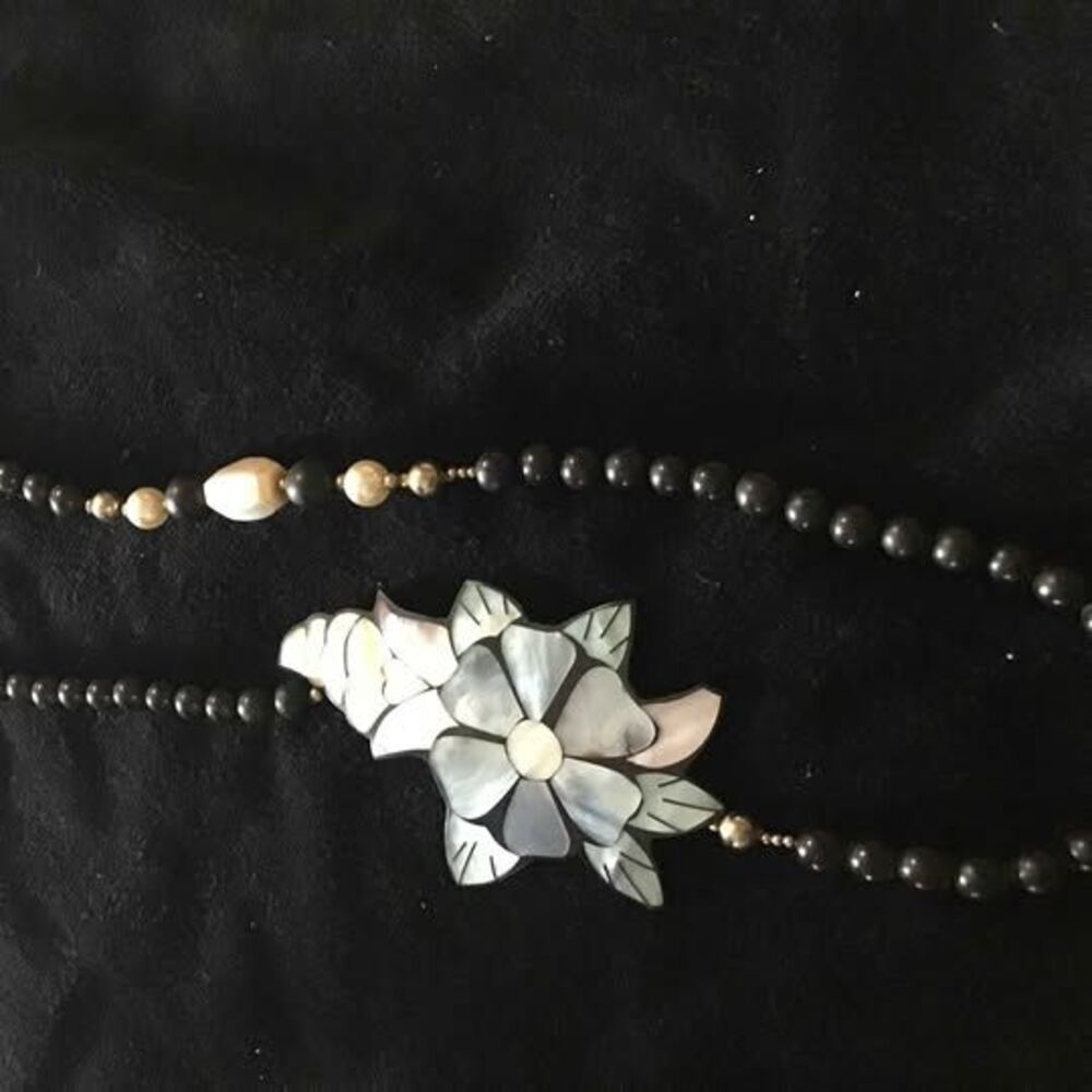 Mother of Pearl Shell Inlay Flower Necklace by artist Lee Sands